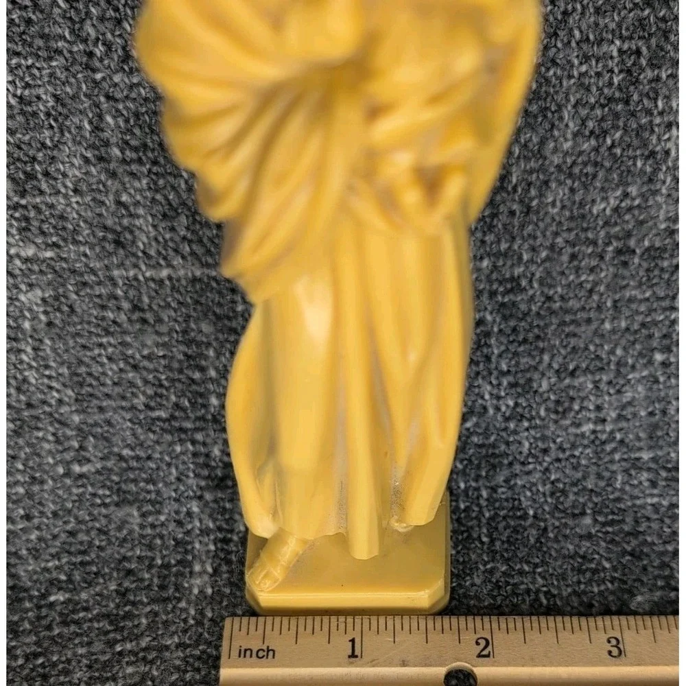 Vintage Madonna & Child Figurine Yellow Virgin Mary Statue Religious Decor 6.5